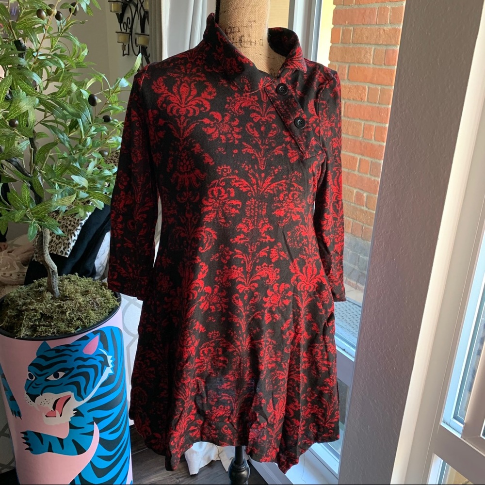 French Damask Red black fleur de lis a tunic dress